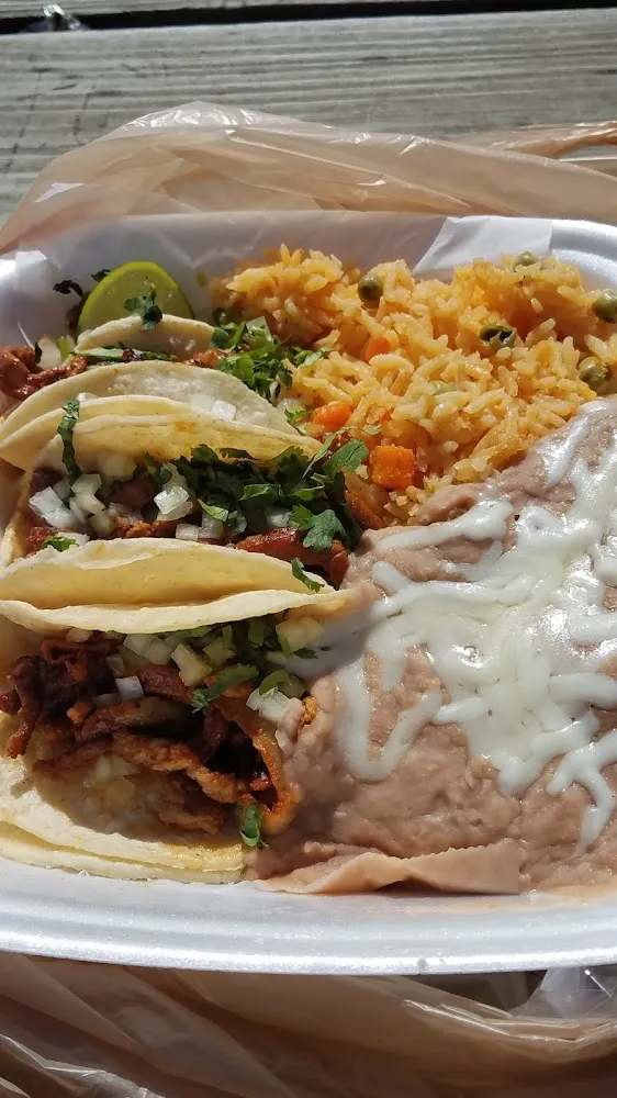 Chicken Tacos with Rice and Beans